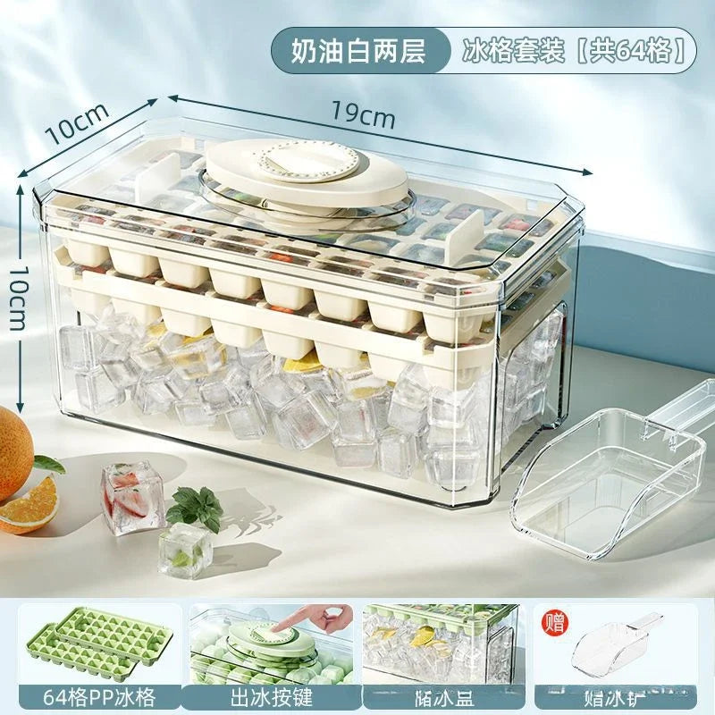 Press Type Ice Cube Mold Ice Cube Tray with Storage Box Silicone Molds Beer Quick-freeze Home Gadgets Kitchen Accessories Oasis Select Double layer white