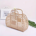 Collapsible Plastic Storage Basket Bag, Casual Open Travel Cosmetic Organizer with Dual Handles Design, Hand Wash Beach Bag Oasis Select YELLOW