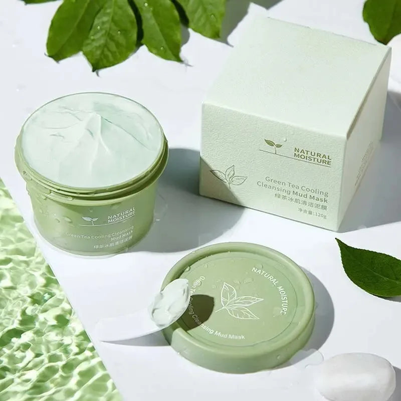 Green Tea Ice Mud Mask Cleansing Moisturizing Oil Control Blackhead Removal Cleansing Mud Mask Applicator Mud Mask 1PCS 120g Oasis Select