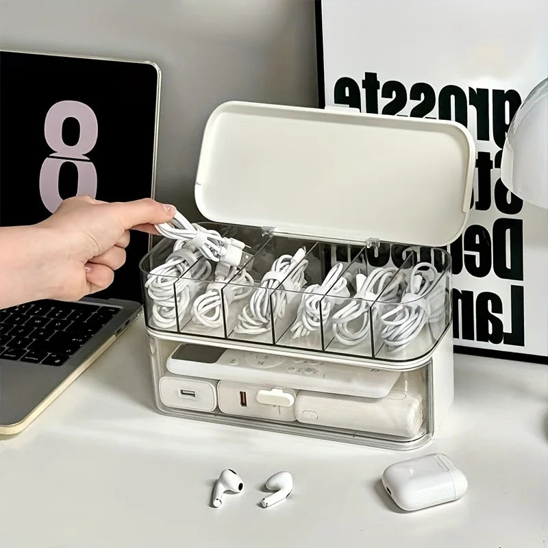 Transparent Desktop Cable Organizer Box with Lid Cord & Charger Storage Solution,No Power Needed,Compact Design for Home Storage Oasis Select