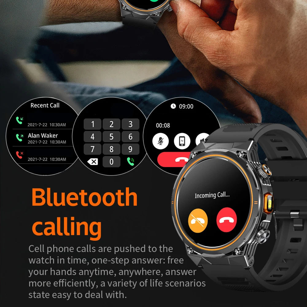 2025 Calendar Men Wireless Call Smart Watch LED Flashlights Waterproof Heart Rate Health Sleep Sports Fitness Smartwatch 400Mah Oasis Select