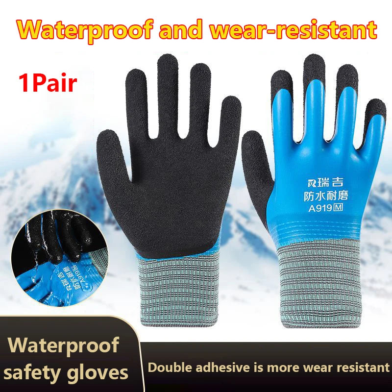 1Pair Winter Waterproof Work Safety Thermal Gloves Anti-Slip Grip Rubber Garden Gloves For Worker Builder Hands Protection Oasis Select