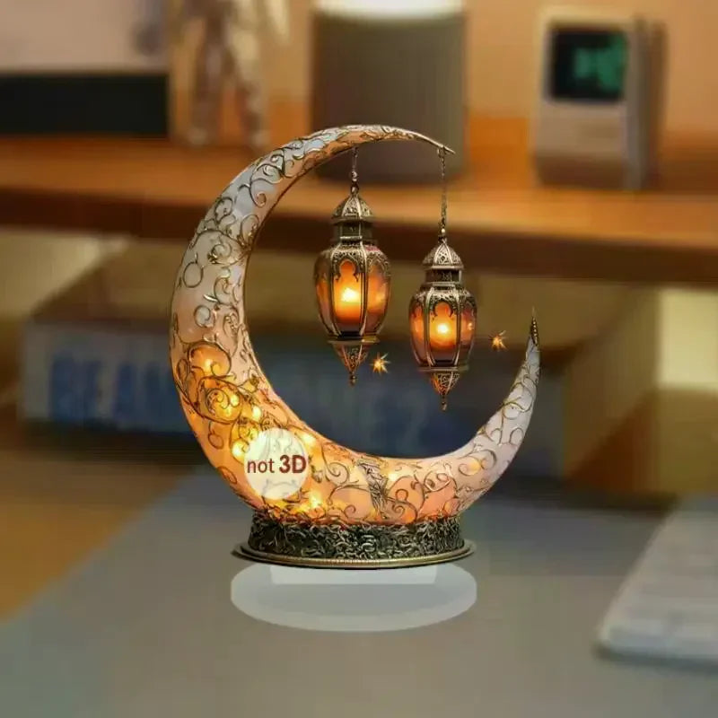 2D Acrylic Crescent Castle Ornament Ramadan Festival Decoration Eid Al-Fitr Mubarak Islamic Table Sign Home Party Events Decor Oasis Select