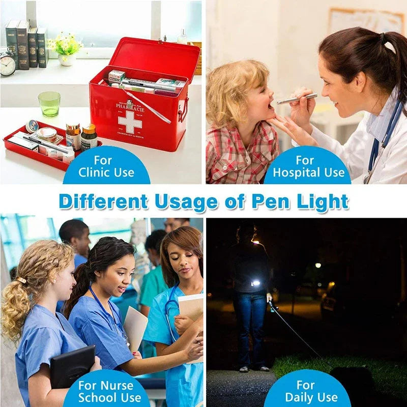 Mini Portable Medical Handy LED Pen Light Flashlight USB Rechargeable Dentist Nurse Torch with Stainless Steel Clip Oasis Select