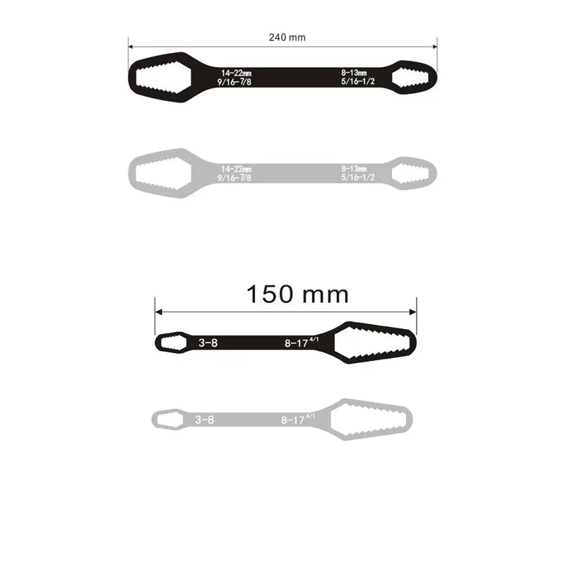 JUSTINLAU Adjustable Multi Functional Wrench Double Headed Multi Functiona Universal Wrench Maintenance Manual Tool 3-17mm8-22mm Oasis Select