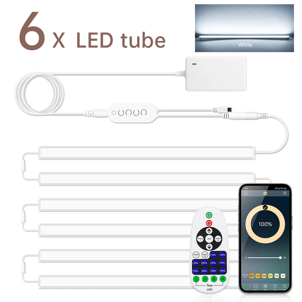 1-6PCS LED Bar Light Efficient Heat Dimmable RF Remote/Bluetooth Control 12V 30CM/40CM/50CM Night Lihgt for Kitchen Living Room Oasis Select 30CM Length 6x Light Bar White
