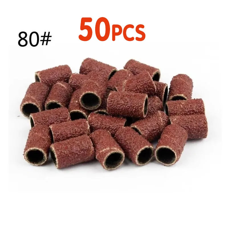 50-300pcs Sanding Cap Bands For Electric Manicure Machine 180/120/80Grit Nail Drill Grinding Bit Files Pedicure Tool Set BEND261 Oasis Select 50pcs-80