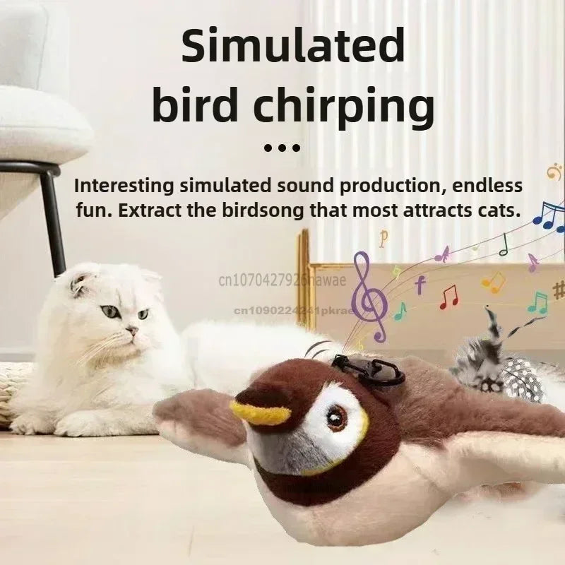 Interactive Cat Toys Rechargeable Electric Chirping Flapping Wings Bird with Catnip Cats Touch-Activated Squeaky Plush Toy Pet Oasis Select