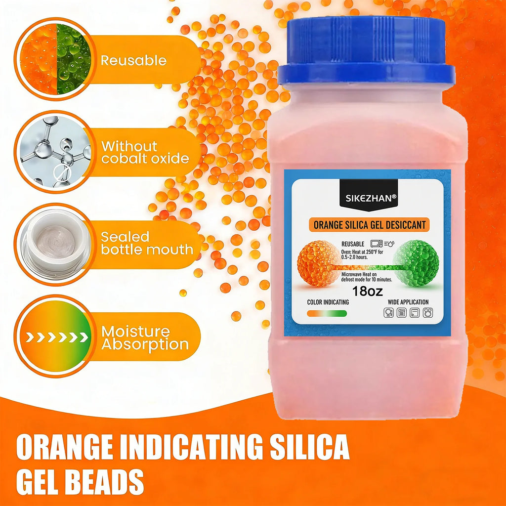 Orange Silica Gel Beads 3-5mm Indicating Reusable Desiccant Rechargeable Moisture Absorber For 3D Printers Cameras & Electronics Oasis Select