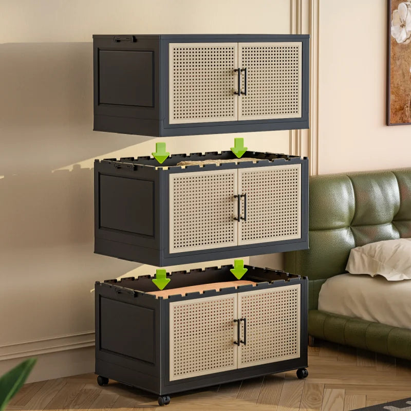 60cm Wide Foldable Storage Cabinet Rolling Clothes Organizer with Reinforced Frame for Bedroom Dorm Living Room Home Use Oasis Select