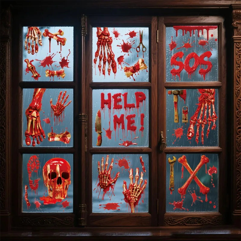 New Halloween 3D Three-dimensional Blood Handprint Sticker Bone Horror Sticker Holiday Party Decoration Window Sticker Oasis Select
