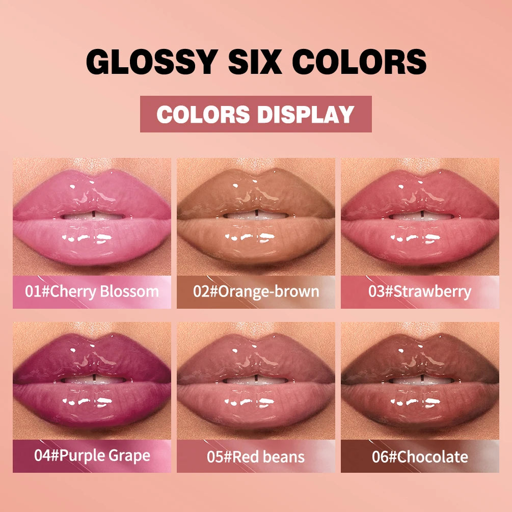 QIBEST Crystal Jelly Lip Oil Gloss – 6 Tinted Hydrating Shades