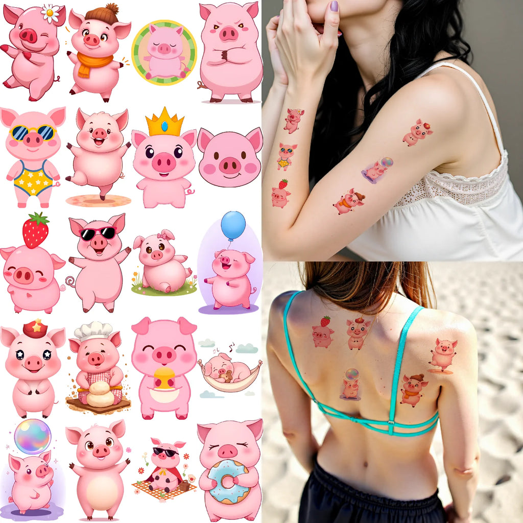 54pcs Cute Pig Temporary Tattoo Stickers – Waterproof 3D