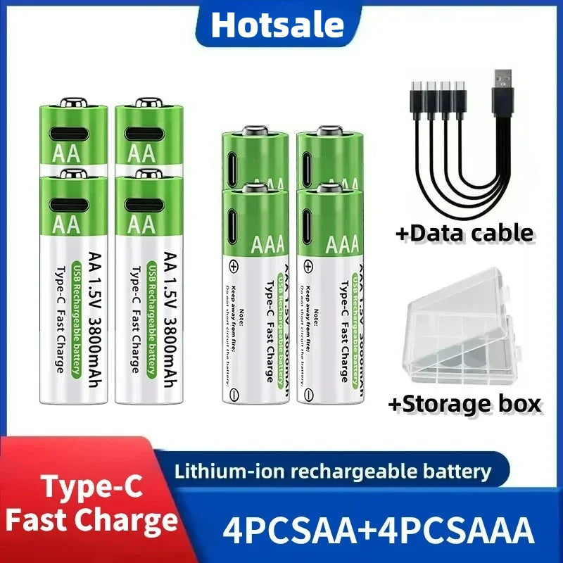 1.5V AA/AAA Rechargeable Batteries, AA/AAA Alkaline Batteries, 3800-3000mAh, for Flashlights, Toys, Clocks, MP3 Players Oasis Select 4AA4AAA