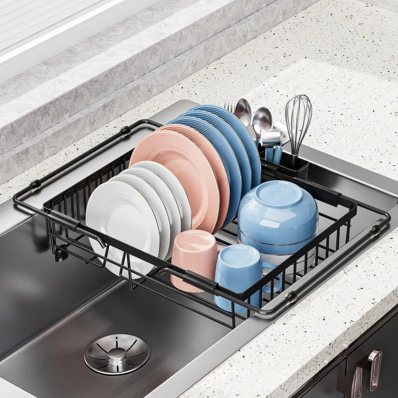 Retractable Sink Dish Drain Rack Kitchen Dish Plate Tableware Storage Basket Vegetable Basin Shelf Oasis Select