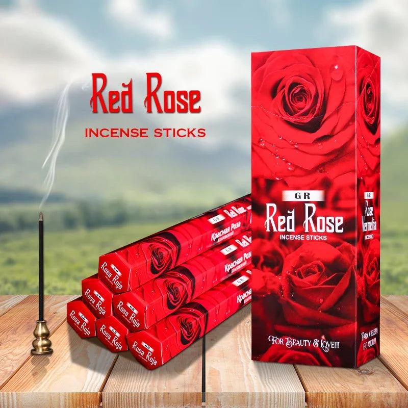 6 Boxes High-end Natural Palo Santo Incense Sticks，23cm Business Sandalo Dragons Blood White Sage Scents for Home Spa Meditation Oasis Select Red Rose