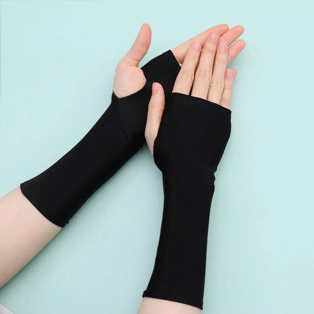 Summer Cycling Solid Mittens Arm Cool Fingerless Sunscreen Protection Half Finger Sleeves Long Gloves Oasis Select