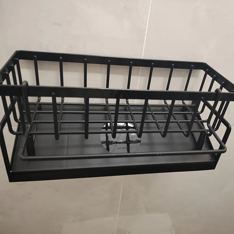 Drill-Free Sink Organizer Multi-Use Sponge Soap Holder Draining Rack for Kitchen Countertop Storage Waterproof Shelf 1PC Oasis Select black