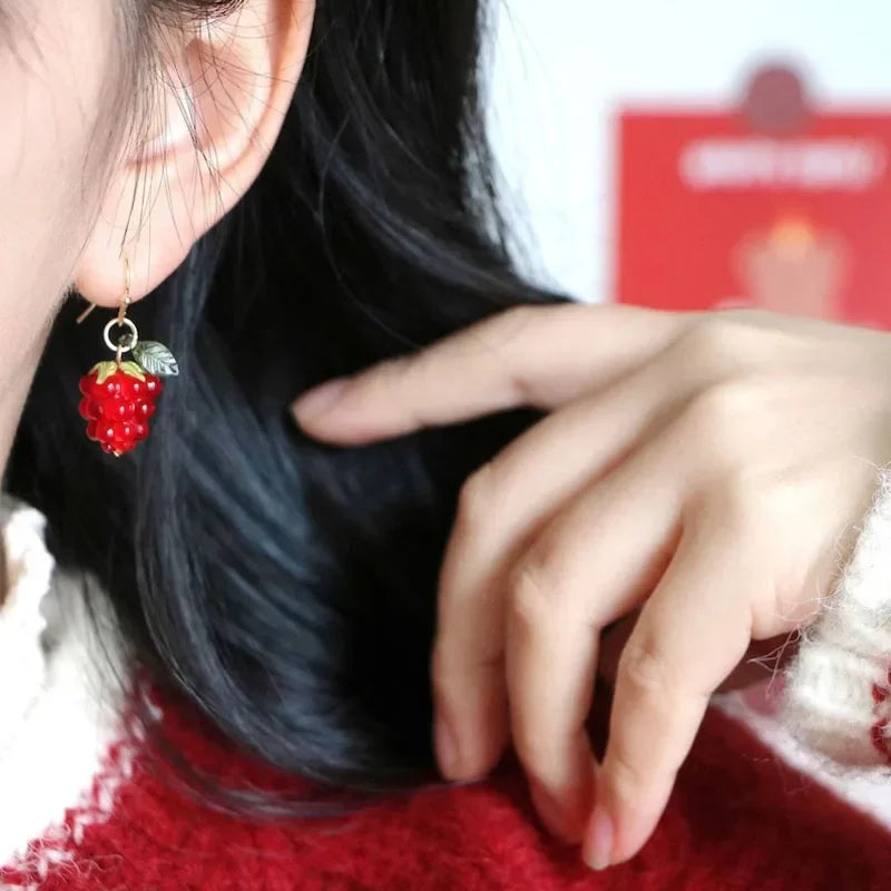 Raspberry Earrings Cute Fruit Aesthetic Handmade Oasis Select