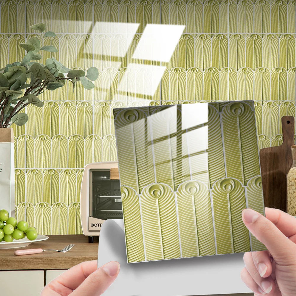 Covered with crystal film peacock feather pattern renovation home mural tile wall sticker Oasis Select DJ060 10x10cm-10pcs