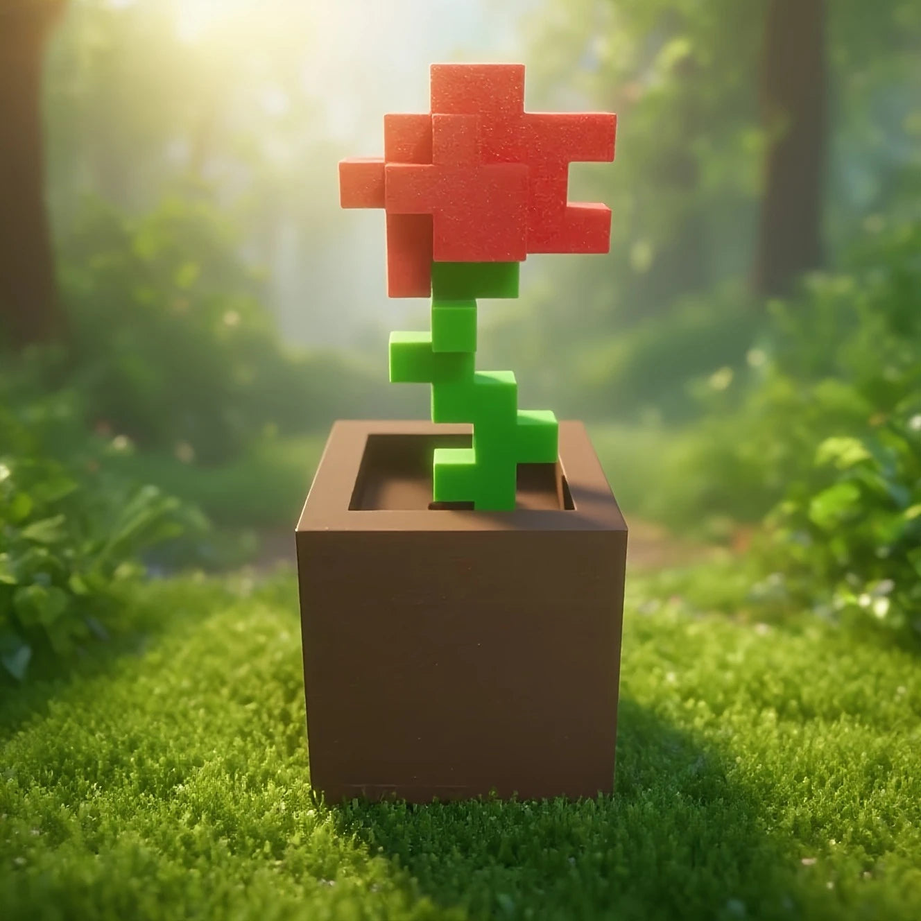 3D Printed Pixel Rose Flower Figurine Romantic Home Desktop Decor Art Ornament Valentine Christmas Birthday Party Holiday Gift Oasis Select