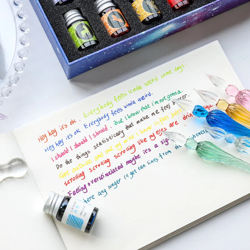 Free Starry Sky Pen Glass Pen Gradient Color Gift Set Dip Pen Business Gift Pen Student Crystal Pen Oasis Select