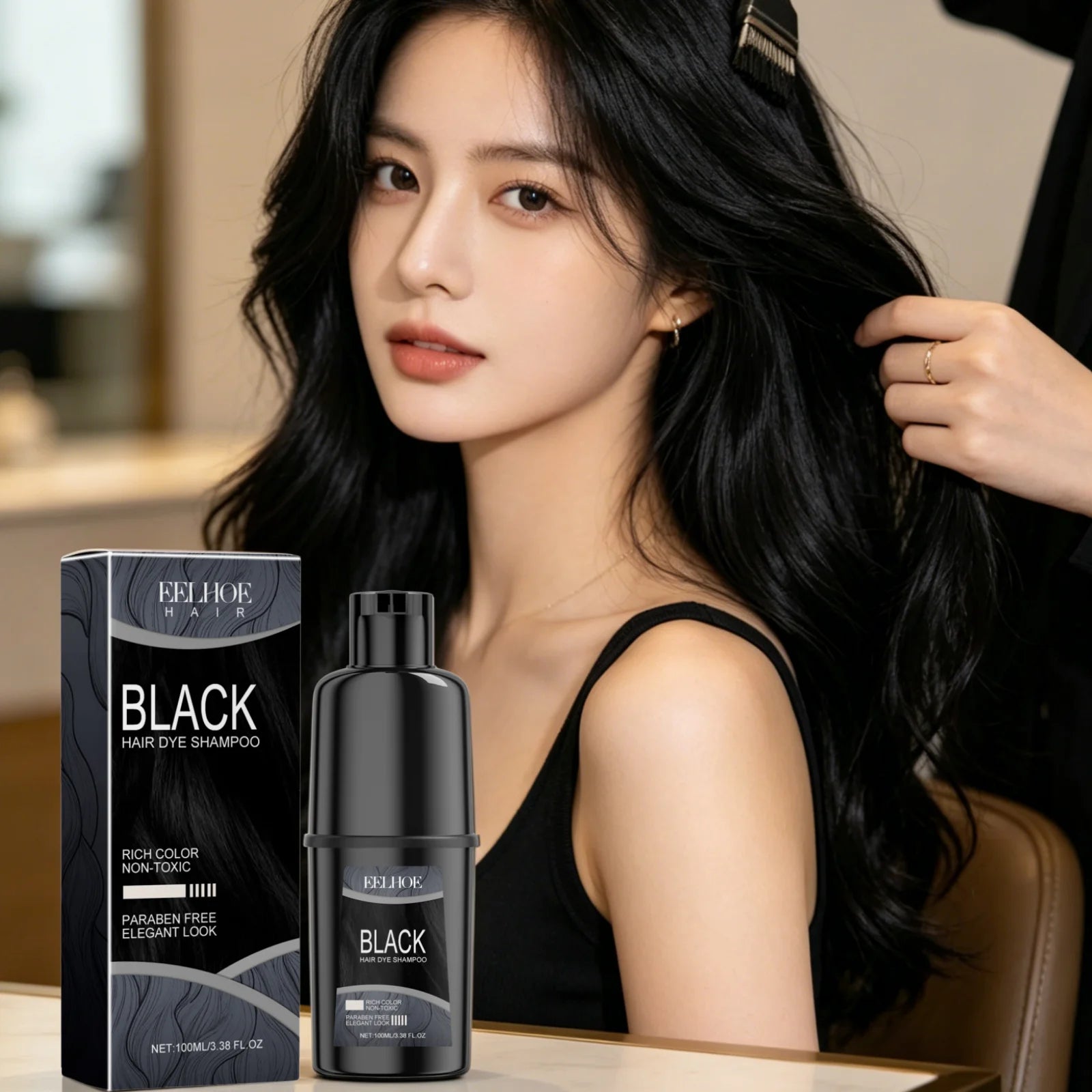 EELHOE Hair Dye Shampoo Deep Nourishment Strengthen Color Lock Frizz Control Oil Natural Formula Shiny Hair Color Shampoo 100ml Oasis Select