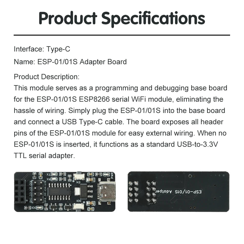 ESP-01/01S Wireless Transparent Transmission Module ESP8266 Serial to WiFi Adapter Module USB Converter Adapter Type-C Interface Oasis Select