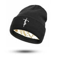 Alphabet embroidered hat, brimless hat, double-layer thickened warm knitted hat, inner lining head, cold hat, melon skin hat Oasis Select black