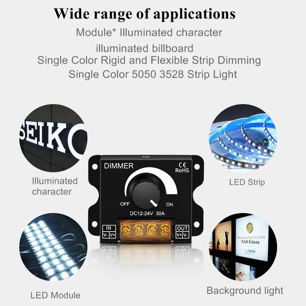 LED Dimmer 12V 24V For LED Strip 12V-24V 30A LED Light Regulator Adjustable Controller For SMD 2835 5050 LED Light Strip Oasis Select