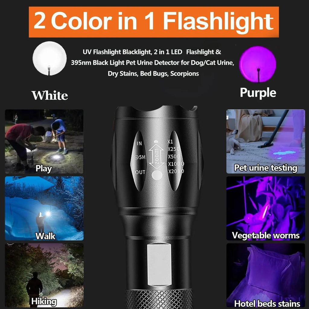 2-in-1 UV Blacklight Flashlight with White Light Dual LED Light Torch Sources for Dog/Cat Urine Detection, Bed Bugs, Scorpions Oasis Select