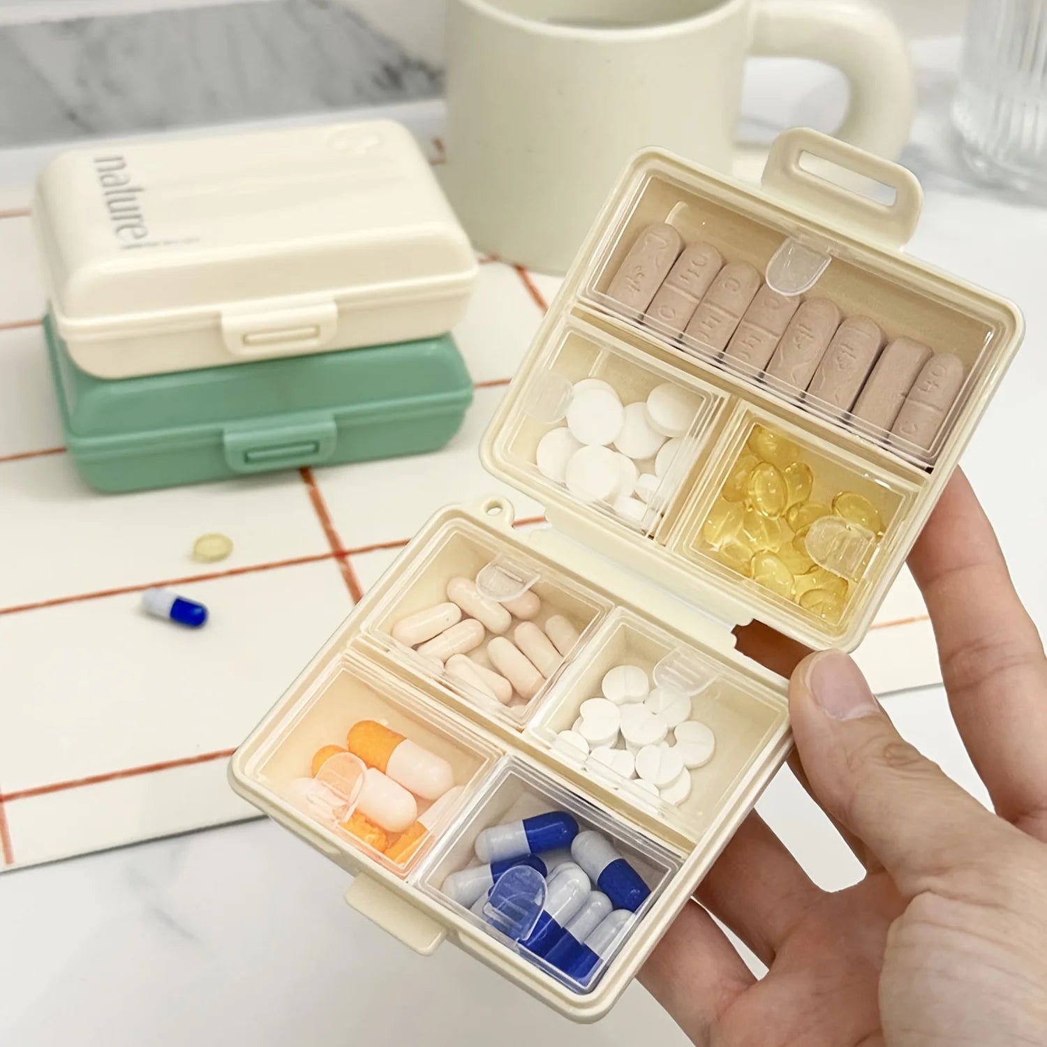 Japanese Style Portable Medicine Box Large Capacity Seven Days Week Pill Organizer Sealed Durable Personal Medicine Storage Case Oasis Select