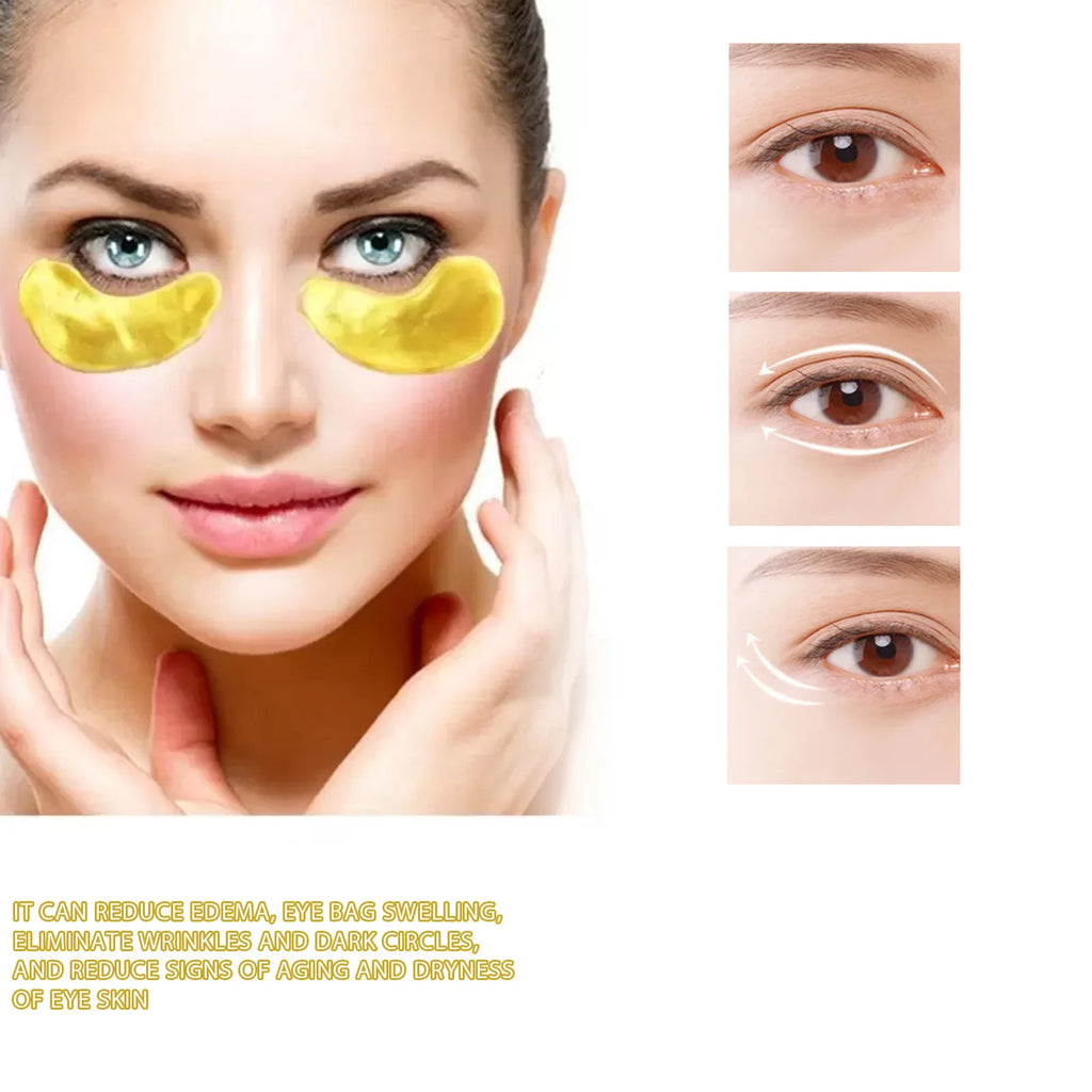 24K Gold Eye Treatment Mask Remove Dark Eye Circles Firming Fade Fine Lines Anti-Aging Hyaluronic Acid Collagen Under Eye Mask Oasis Select