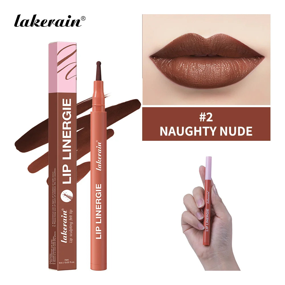 2-in-1 Lip Contour Lip Stain Pen Smudge-proof Non-stick Cup Moisturizing Lip Makeup Cosmetic Dual-Sided Tip Lip Stain & Liner Oasis Select Color 2