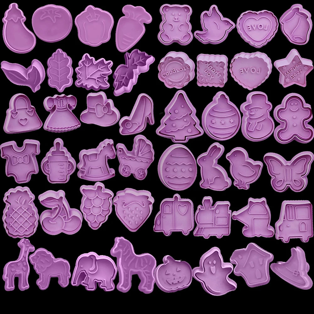4 Pcs/Set DIY Cartoon Biscuit Mould Cookie Cutter 3D Cartoon Cookie Stamp ABS Plastic Baking Mould Cookie Decorating Tools Oasis Select