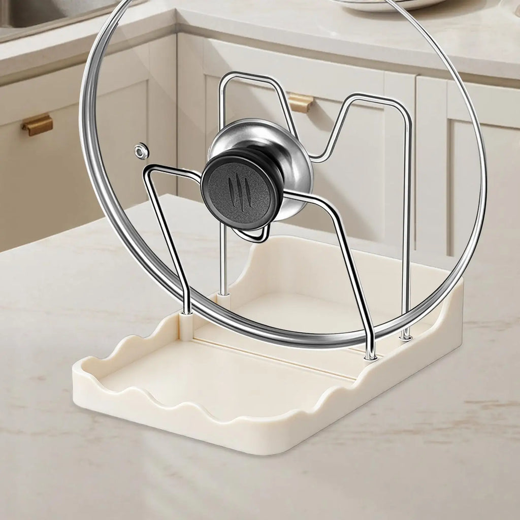 Pan Lid Organizer Double Layer Pot Lid Rack Non-slip Draining Pot Lid Organizer Large Capacity Kitchen Storage Rack with Tray Oasis Select