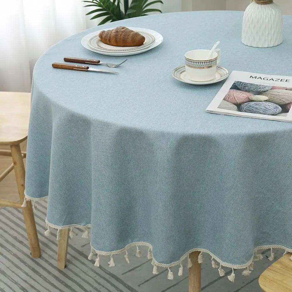 Round Cotton Linen Tablecloth with Tassels | Waterproof & Dustproof Round Tablecloth Oasis Select