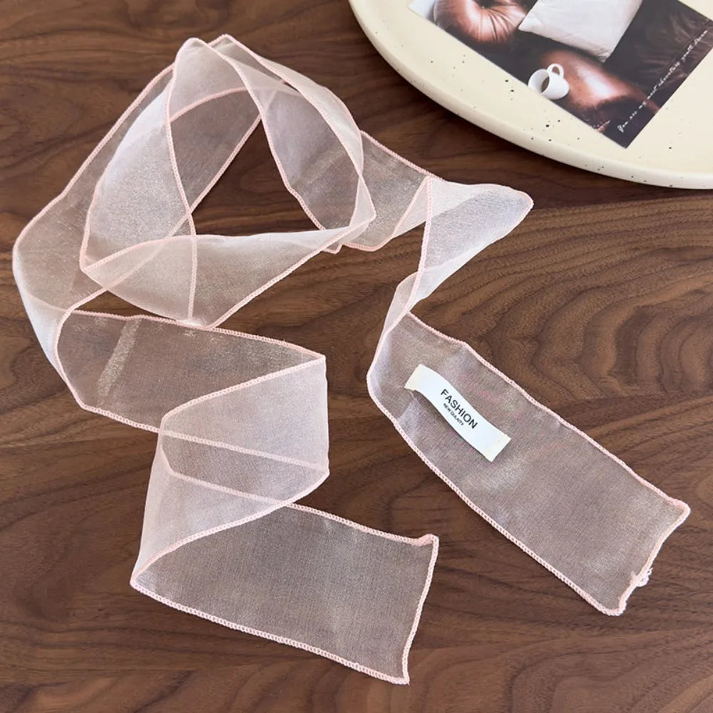 Decorative Solid Color Silk Scarf Y2K Thin Organza Headscarf Narrow Scarf Beach Oasis Select Pink