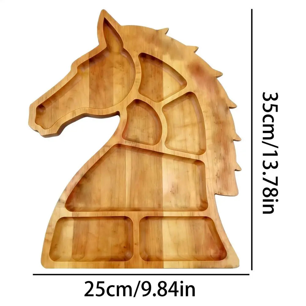 Wooden Serving Tray Horse Head Design Platters with Compartments Wood Decorative Tray for Candy Charcuterie Cookie Cupcake Fruit Oasis Select wood