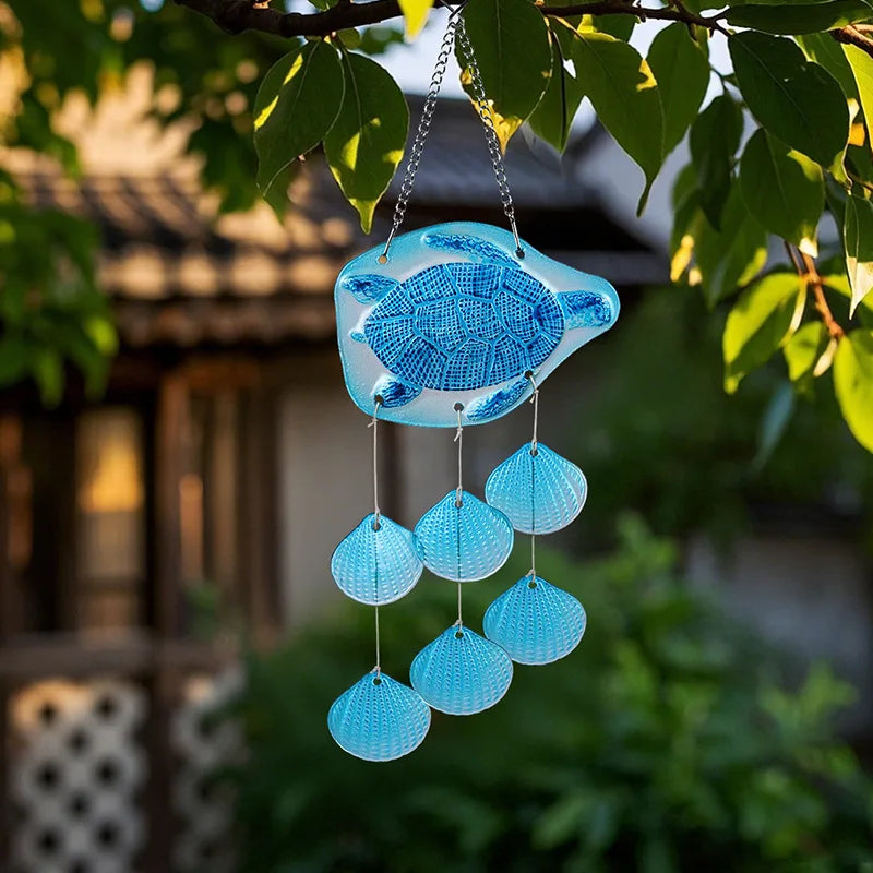Blue Turtle Glass Wind Chime A Fresh and Creative Handcrafted Decorative Hanging Piece for Doors and Windows Oasis Select