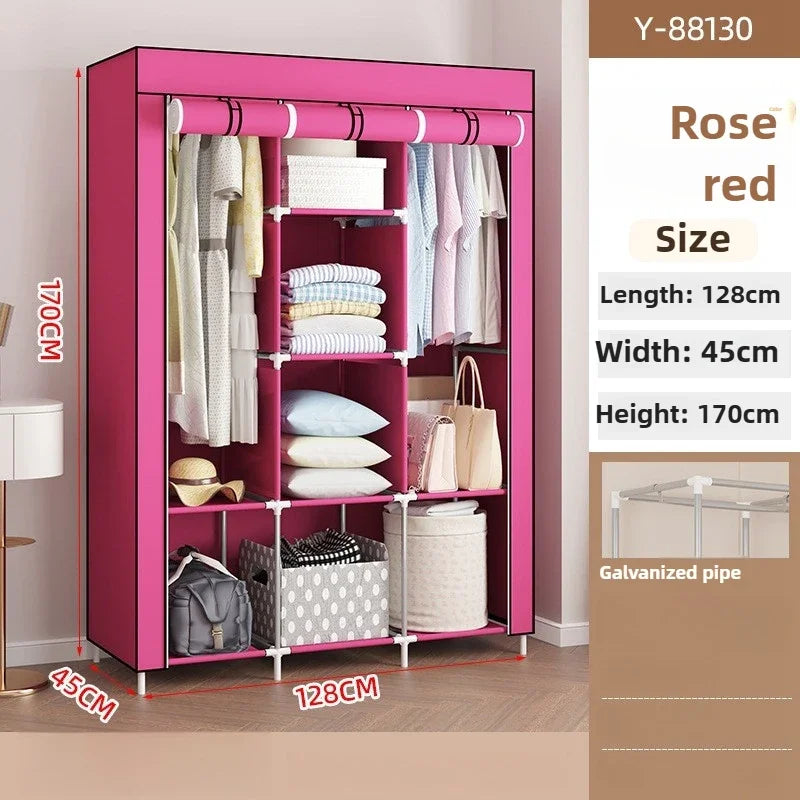 Multi-functional Simple wardrobe dormitory rental e****my bedroom storage large capacity combination non-woven wardrobe Durable Oasis Select Rose red