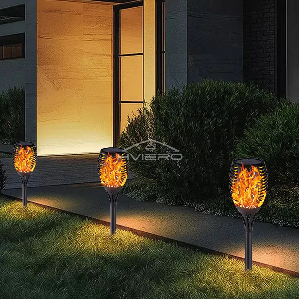 Solar Flame Torch Lights 12 LED Flickering Garden Path Lamps