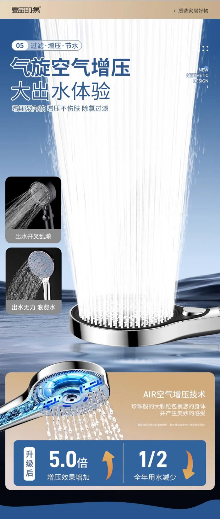 New High Pressure 13CM Shower Head Black 4 Modes Water Saving Spray Nozzle Massage Rainfall Filter Shower Bathroom Accessories Oasis Select