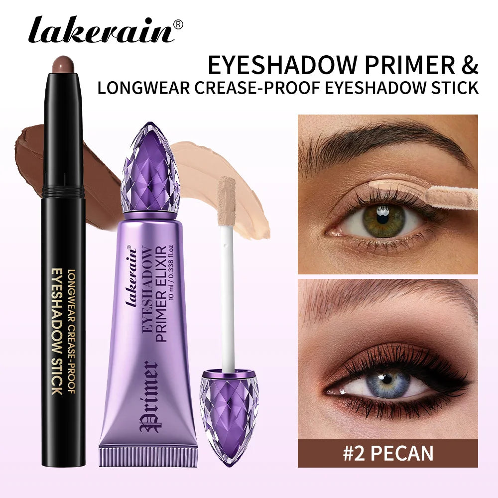 Eyeshadow Stick & Primer Set Waterproof Long-lasting Pigmented Cream Eyeshadow And Primer Base Sleamless Vibrant Eyes Makeup Oasis Select SET 2