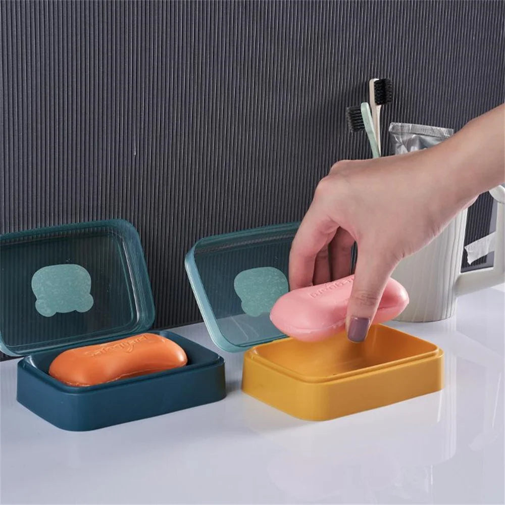 Clamshell Soap Box with Drain & Clear Lid | Cute Cartoon Design