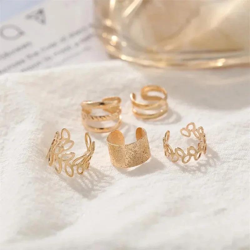 5-Piece Silver Leaf Clip Ear Cuffs | Non-Piercing Earring Set Clip-On Earrings Oasis Select