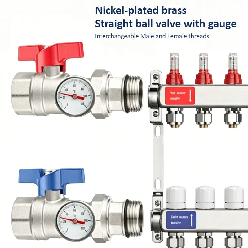 Ball Valve Floor Drain Separator, Equipped with Pressure Gauge Inlet and Outlet Male and Female Metal Wire Filter Tubes Oasis Select