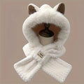 1PC Women's Cat Ear Hat with Pom-Pom, Soft Fleece Lined Winter Beanie for Christmas Gift, Cute Animal Themed Festival Cap Oasis Select WHITE