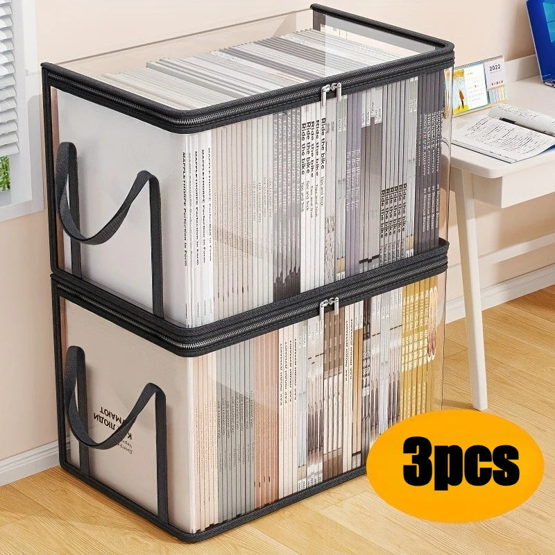 3PCS Heavy-duty Transparent Storage Box with Flip Cover - Space Saving Stackable Design, Suitable for Books, Clothing, Toys Oasis Select