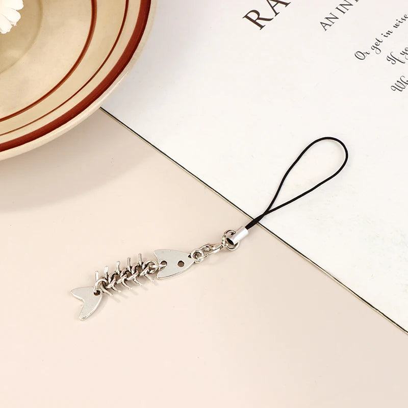 Y2K Creative Fishbone Mobile Phone Chain Metal Fish Bone Phone Lanyard Cell Phone Charm Keycord Accessories Oasis Select Default Title